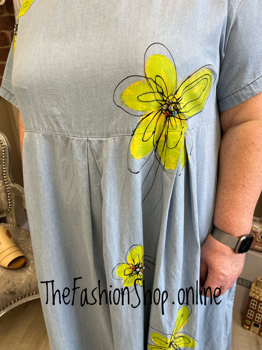 Fly Out Bloom denim dress 14-20