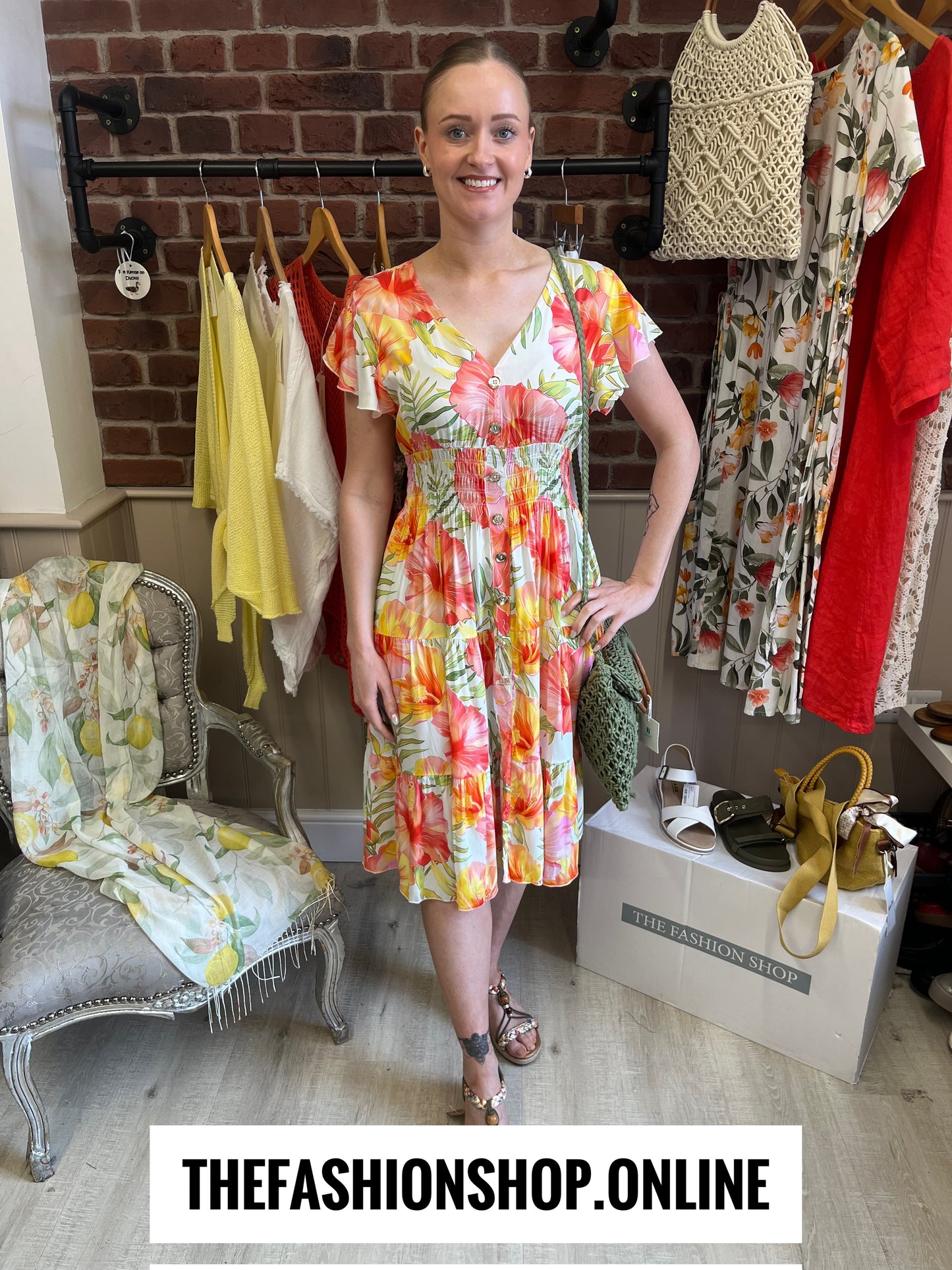 Harmony Tropical Radiance Midi V Neck Dress 10-18
