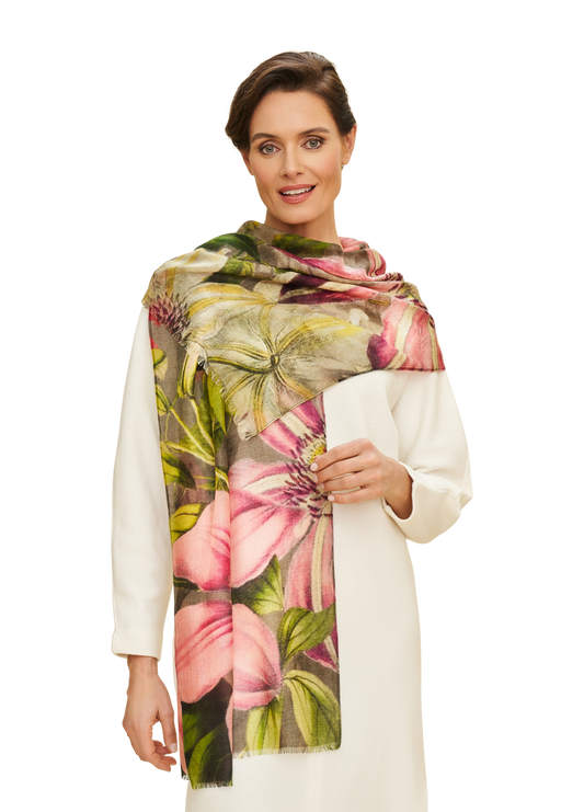 Powder Oversized Botanicals Wool Wrap Scarf