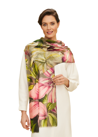 Powder Oversized Botanicals Wool Wrap Scarf