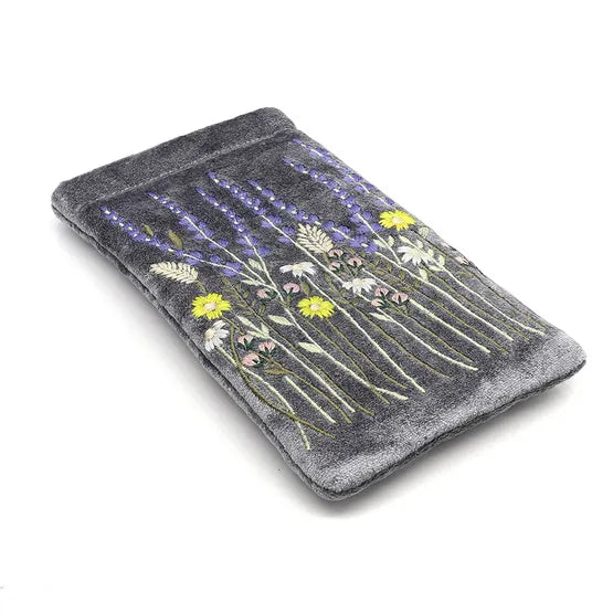 Pom Dusky Grey Glasses Case with Lavender Embroidery