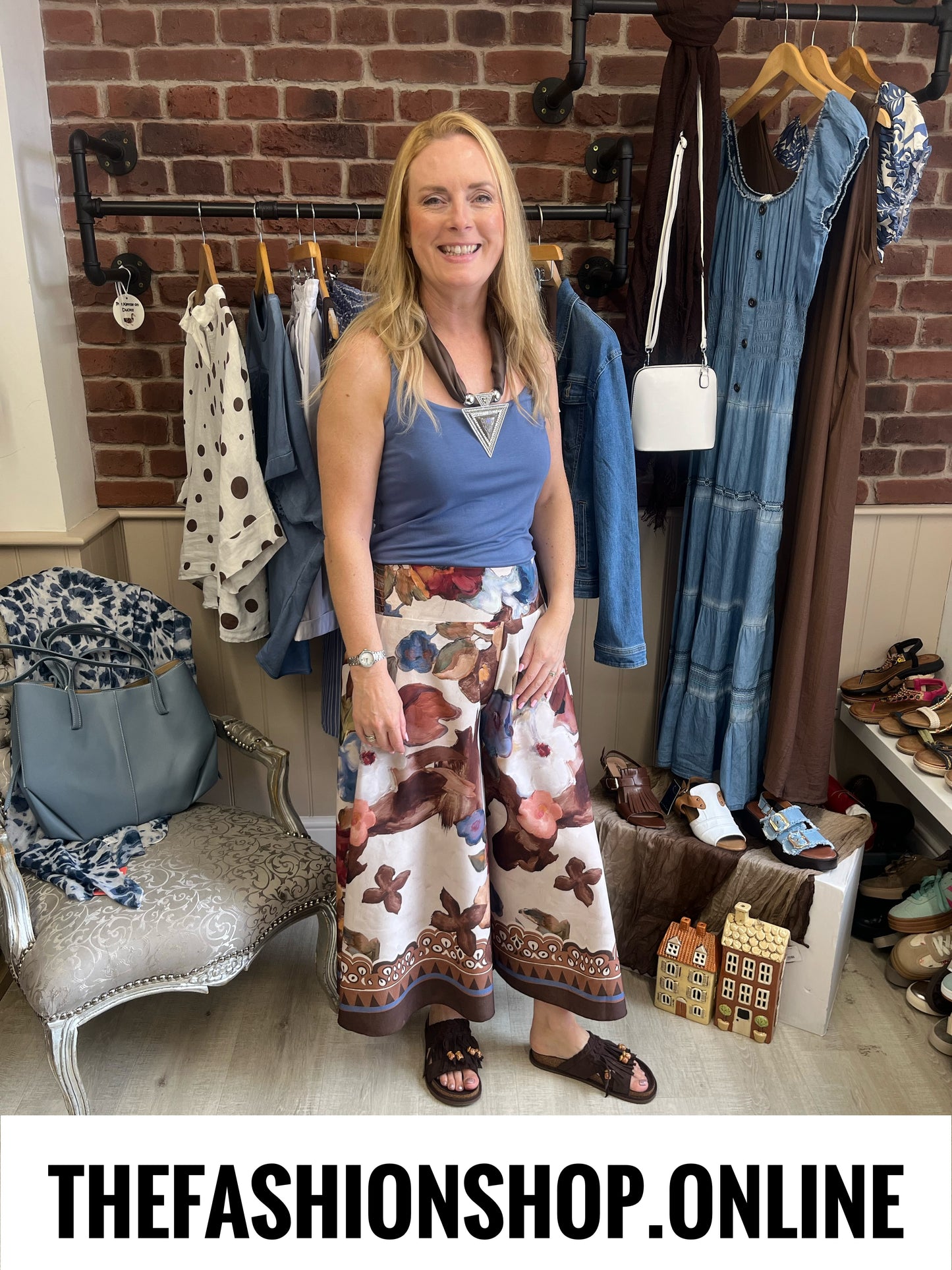 Octavia denim blue floral culottes 8-14