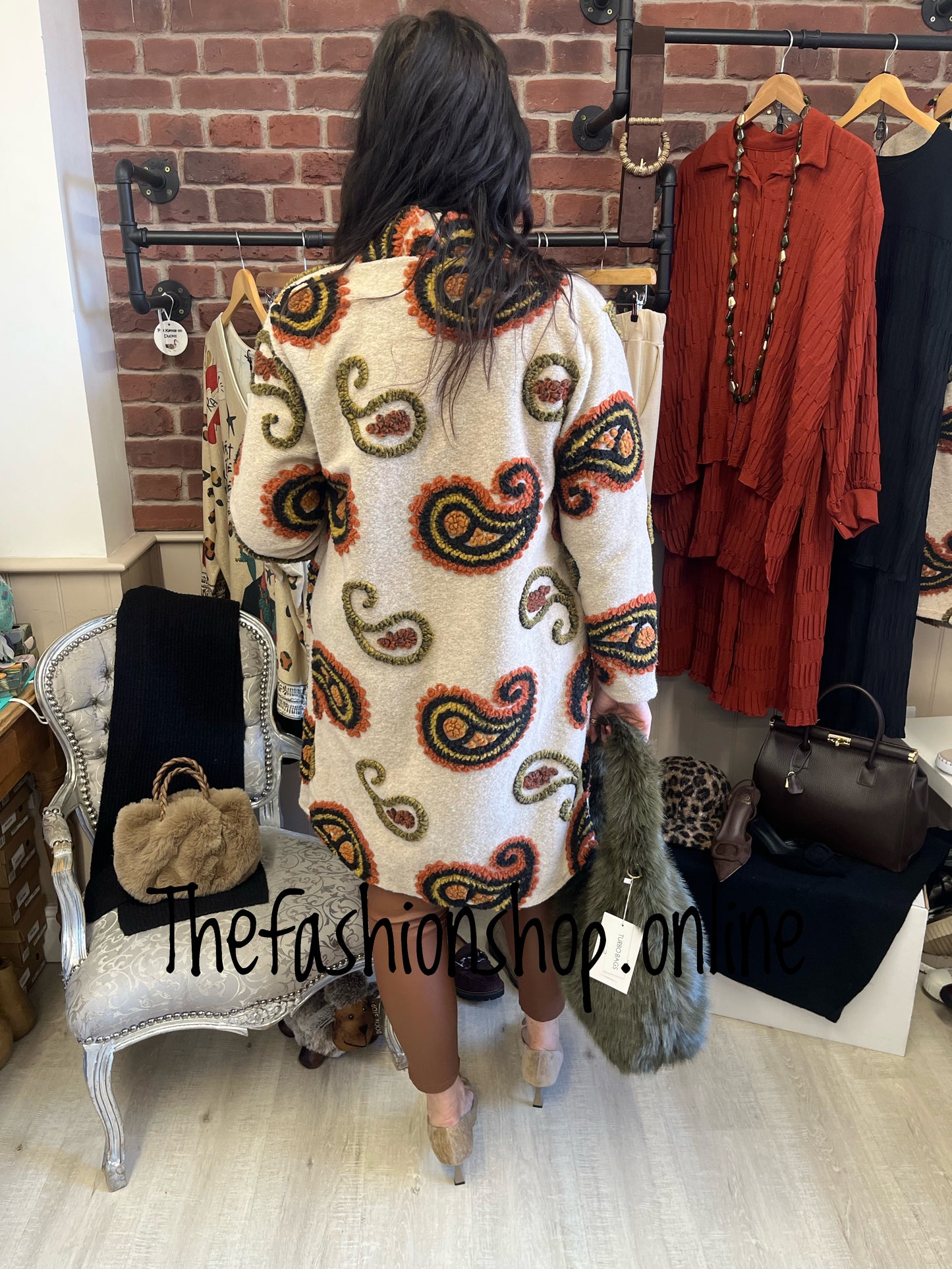 Lucy beige paisley wool mix coat 8-14