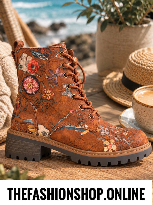 Harmony tan floral boots sizes 4-8 (37-41)