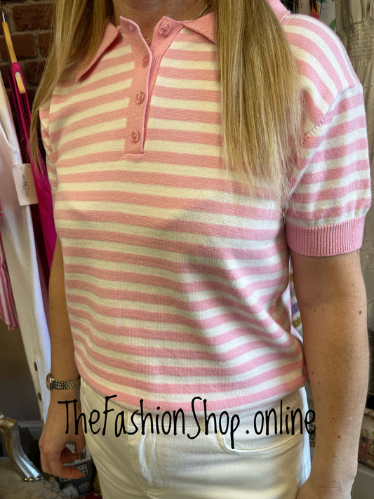 Katie pink and white stripe knitted top 8-14