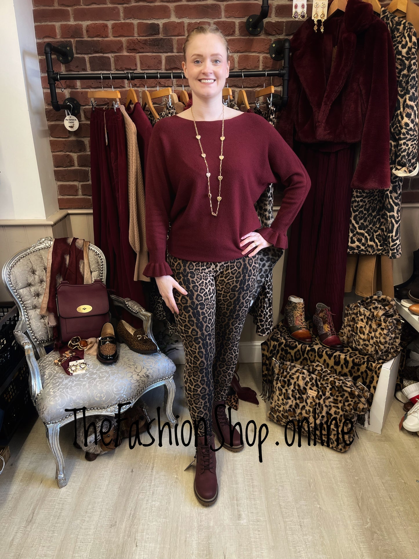 Della wine frill cuff jumper 8-16