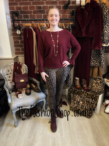 Della wine frill cuff jumper 8-16