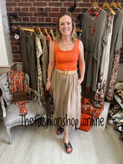 Tammy camel linen skirt with belt 8-16