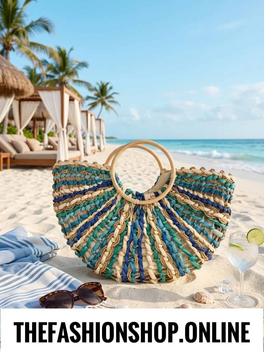 Brisbane teal ombre woven bag