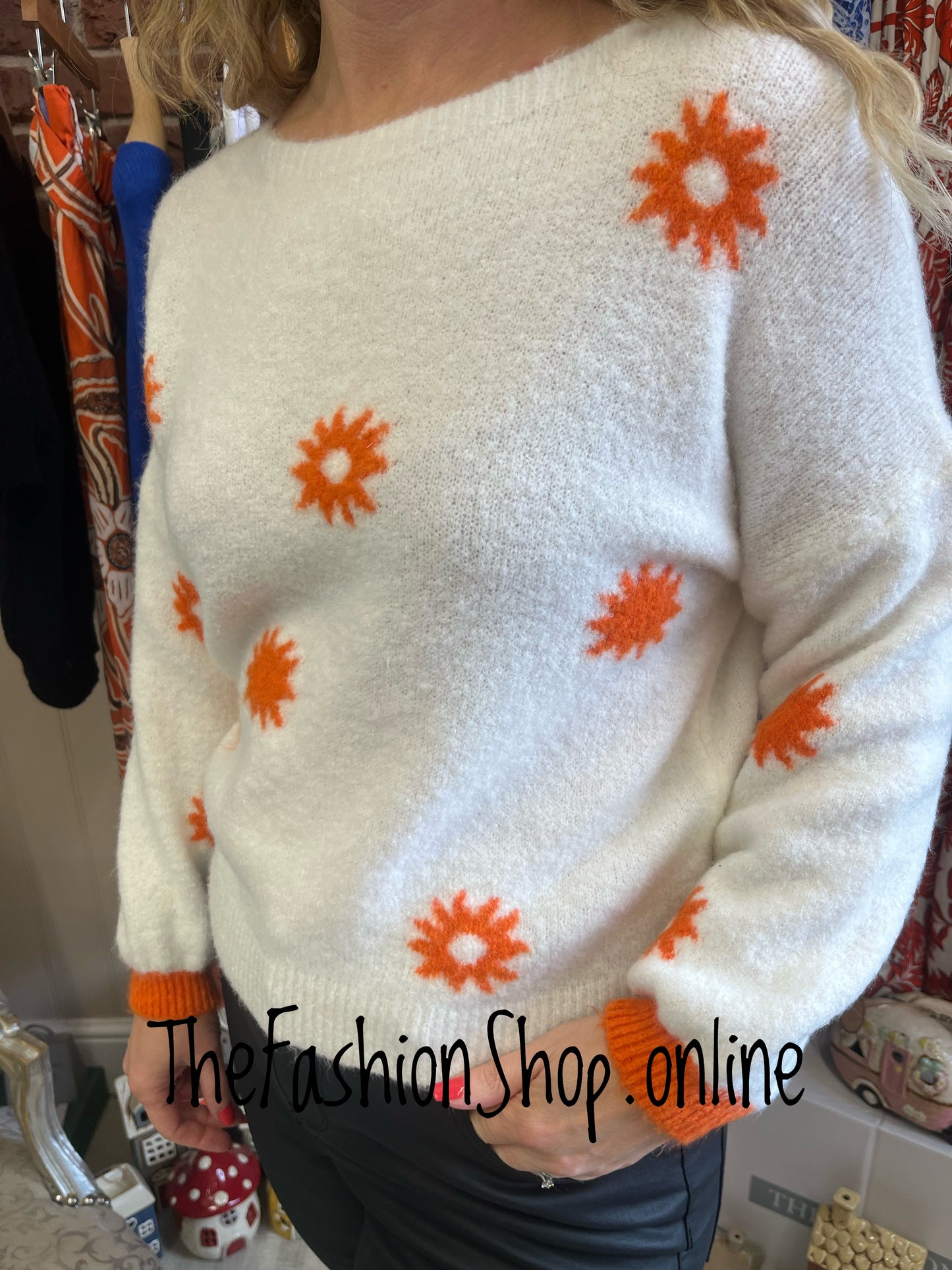 Kara orange and beige wool mix jumper 8-16