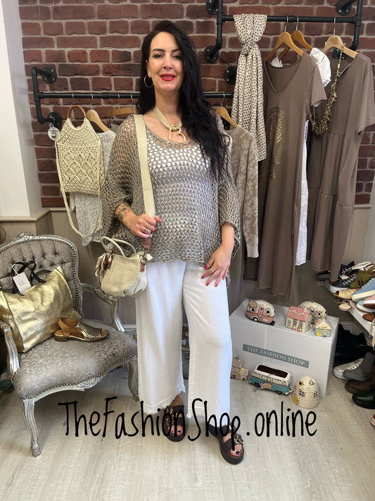 Hayley white linen mix enzyme wash wide leg trousers 10-16