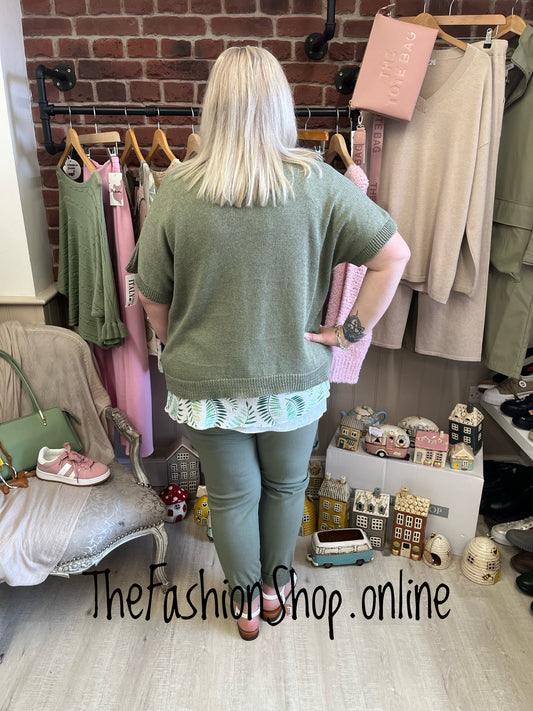 Grace khaki short sleeve cardigan 16-22