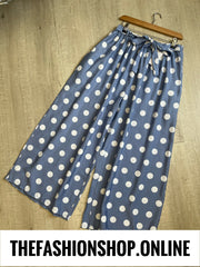 Charlie denim blue spot wide leg trousers 14-24