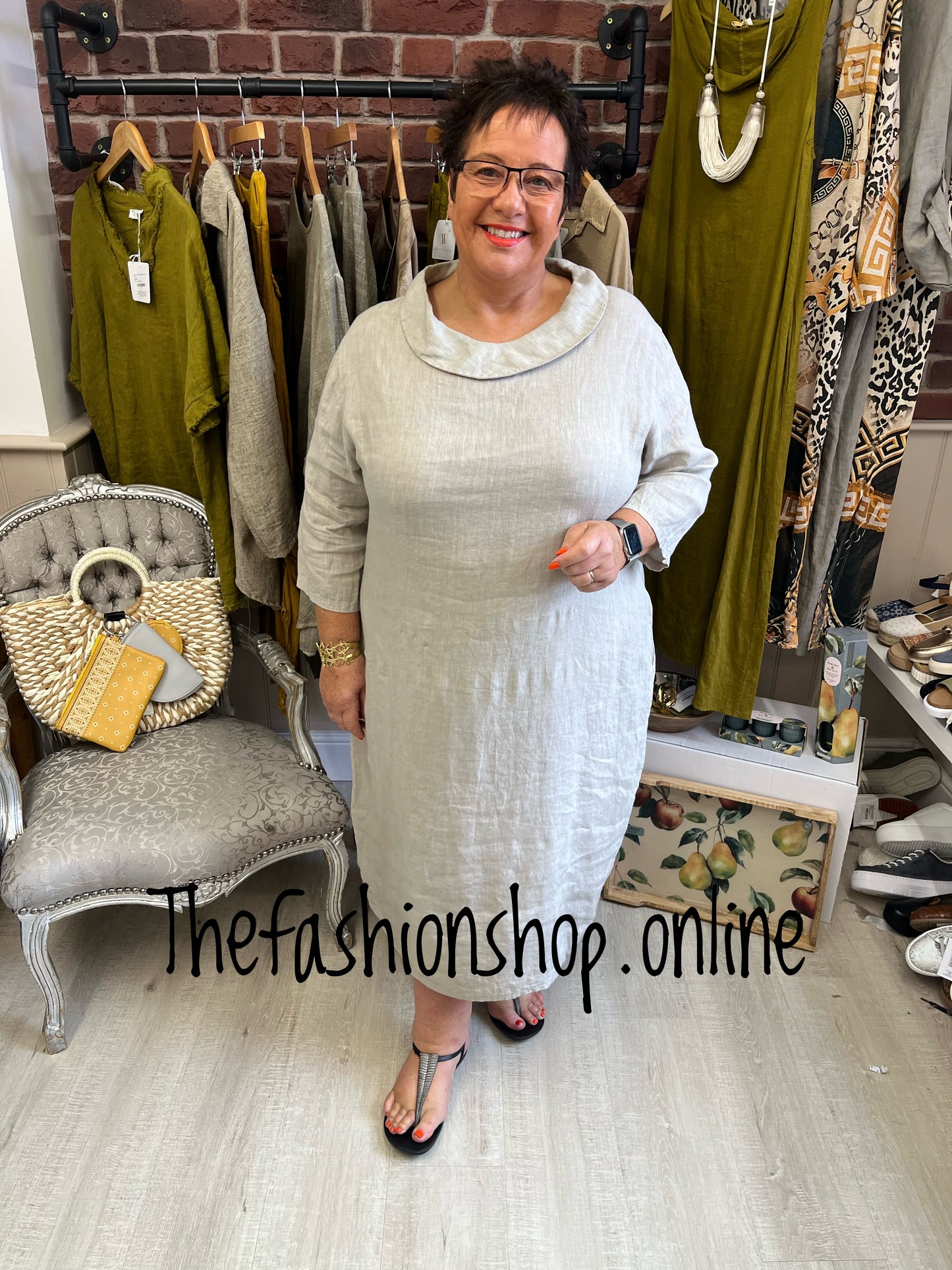 Evelyn beige linen cocoon dress 16-22