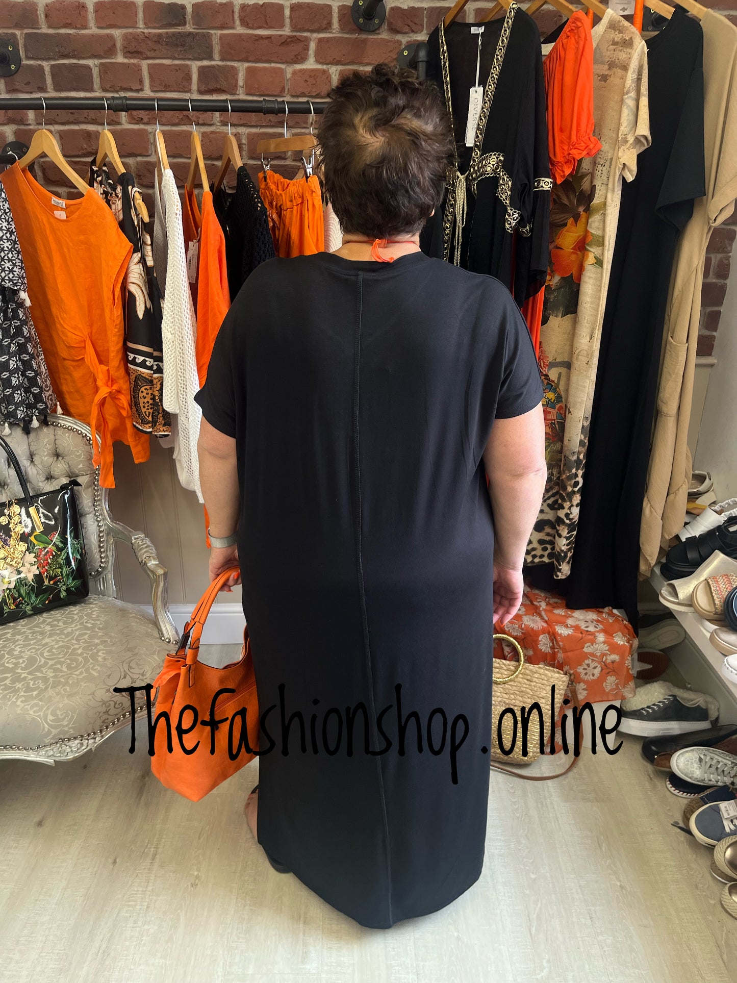 Black V Neck Dress Up Dress Down Dress with side split 16-26