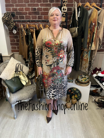 Frida and leopard print long sleeve shimmer dress 12-18