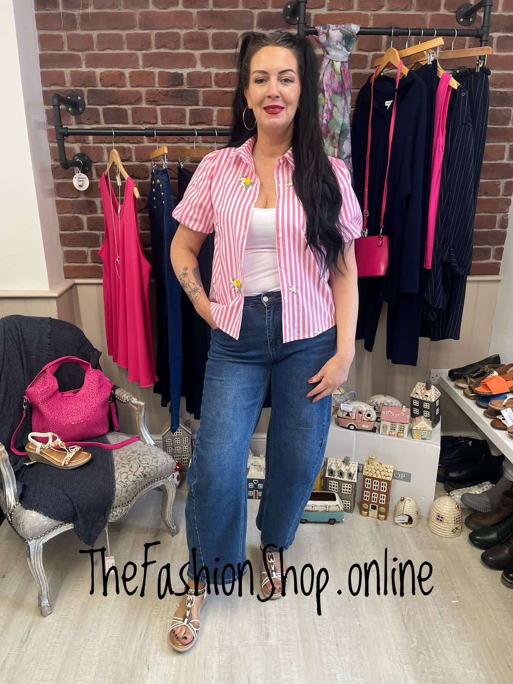 Anita pink striped lemon shirt sizes 10, 12 and 14