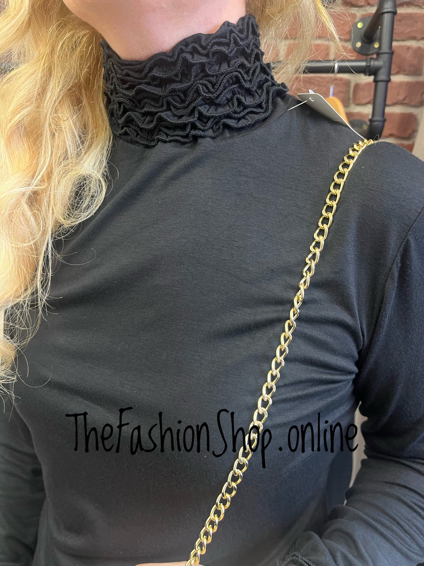 Heidi black ruffle neck polo 12-16