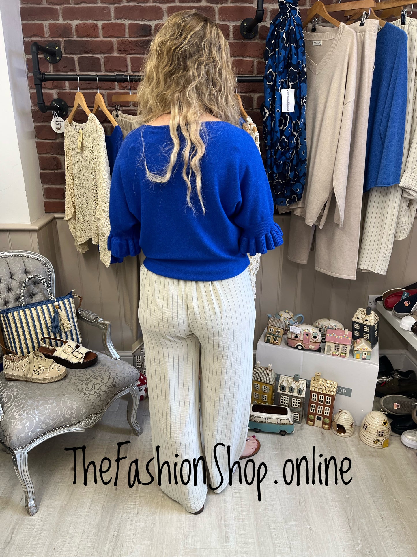 Tess royal blue jumper with frill sleeve 8-14