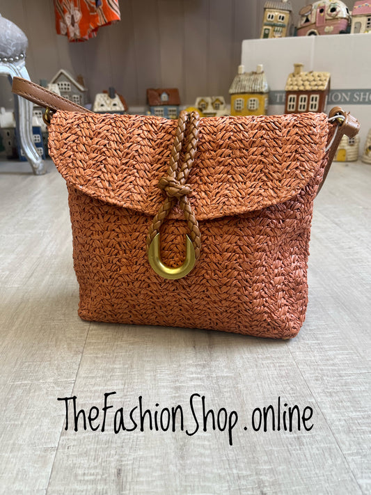 Betsy rust straw shoulder bag