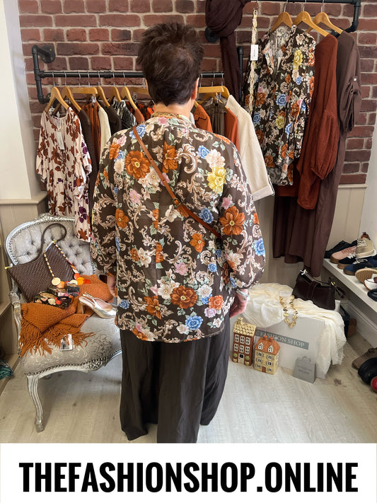 Evangeline brown sheer floral blouse 10-18