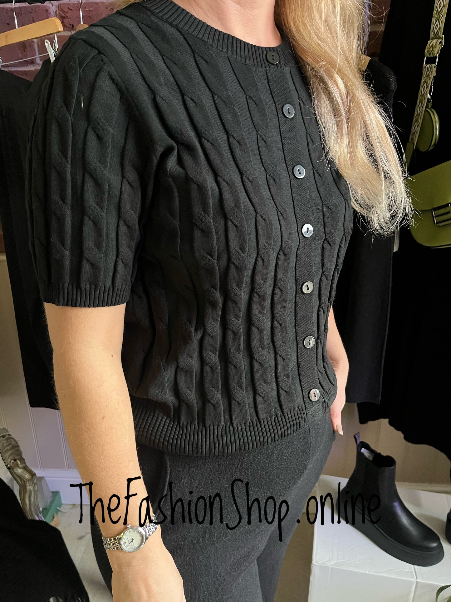 Jasmine black cable knit button top 8-16