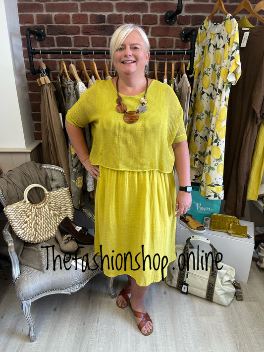 Leah citrus dress with mesh overlay 8-18
