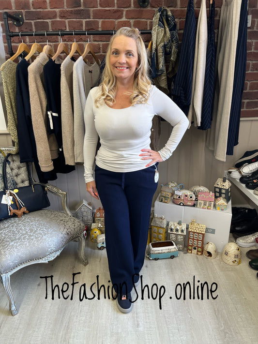 Millie navy fine knit trousers 8-14