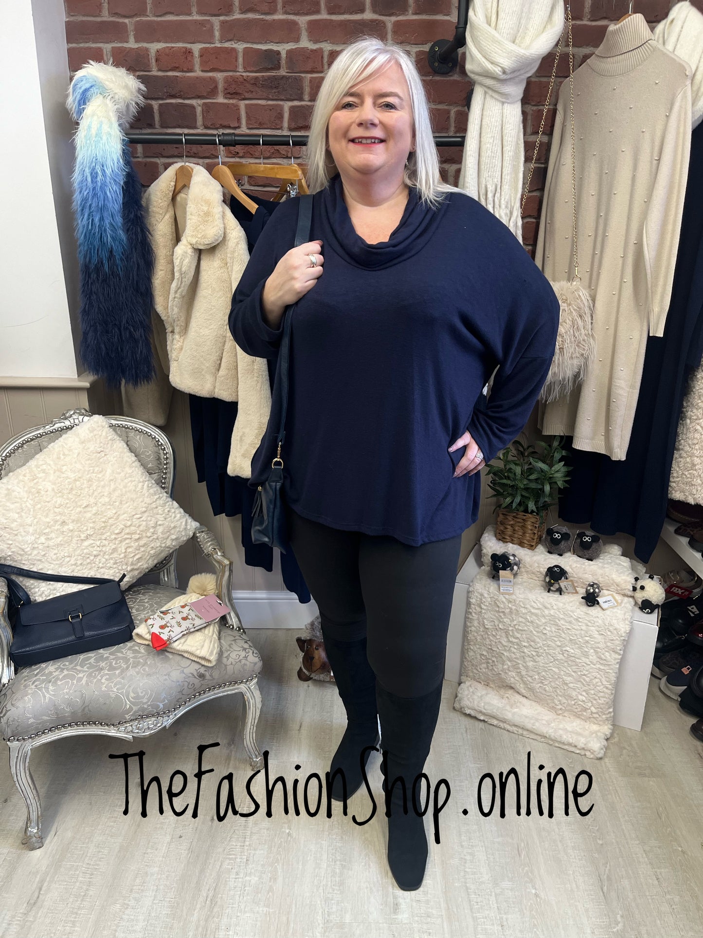 Athena Navy Soft Cowl Neck Tunic 18-24
