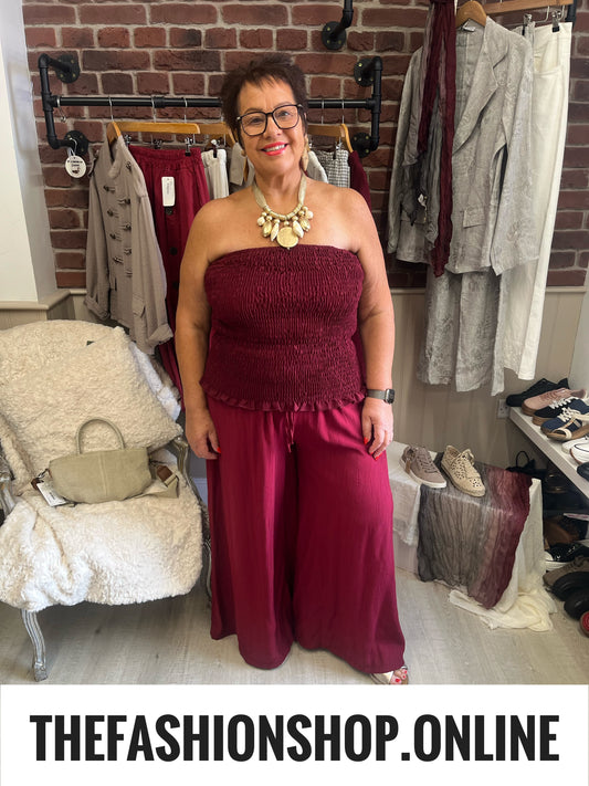 Sadie wine shirred bandeau top 12-16