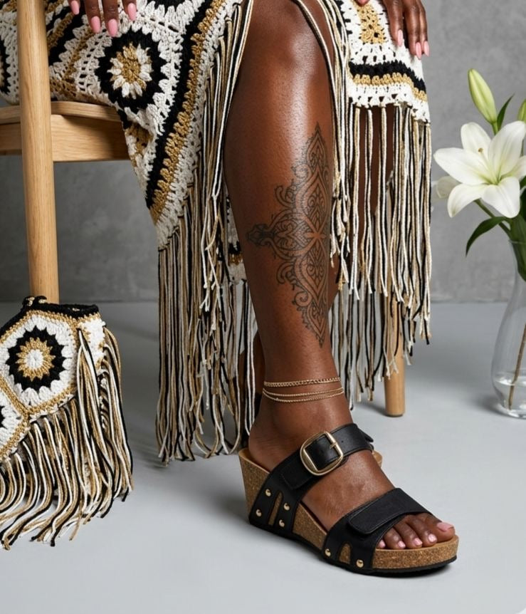 Amelia black studded wedge sandals sizes 3-8 (36-41)