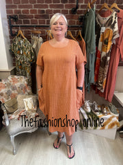 Jenny terracotta stripe balloon dress 14-18