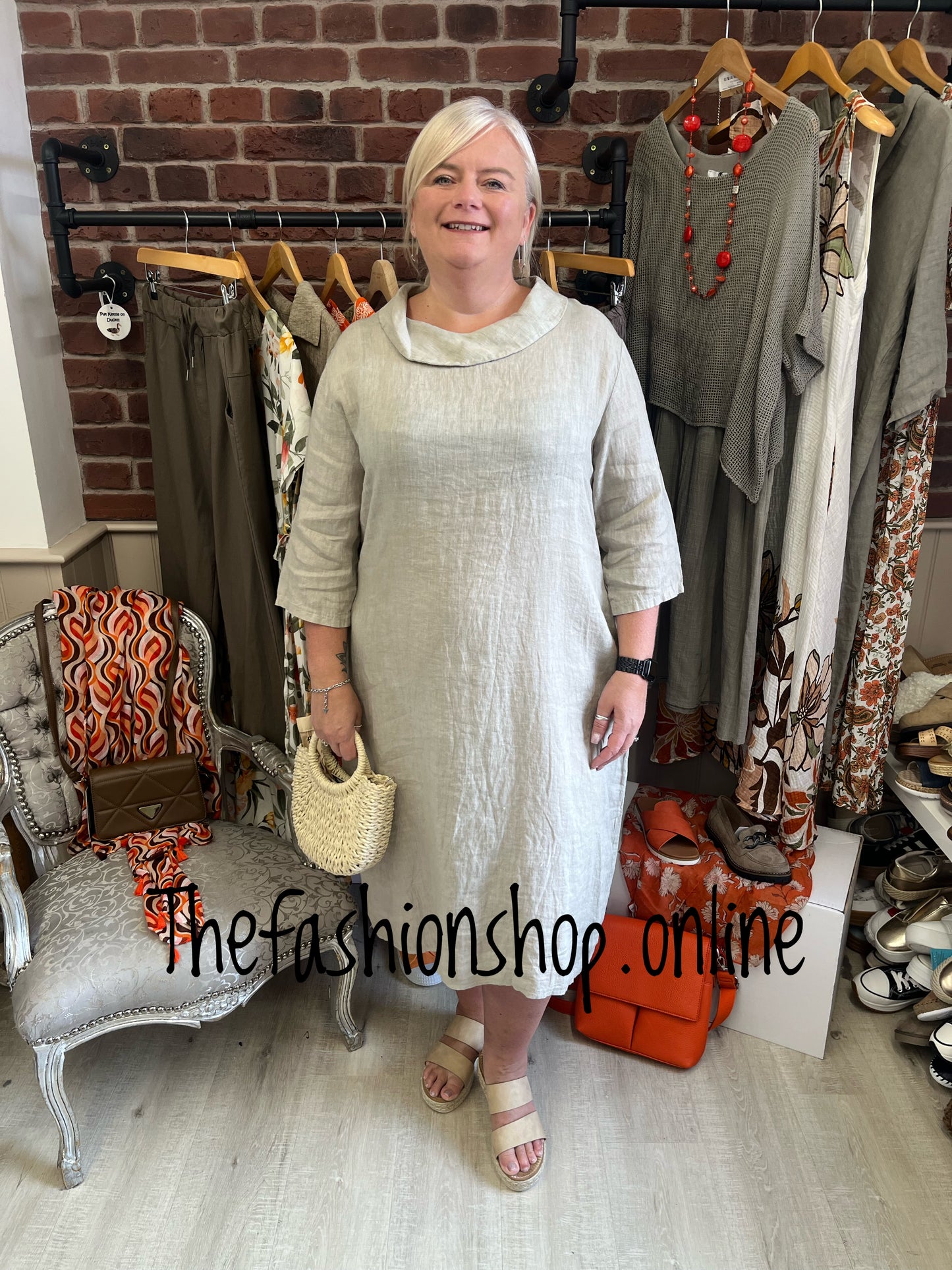 Evelyn beige linen cocoon dress 16-22