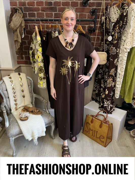 Eden Brown palm tree dress 10-18