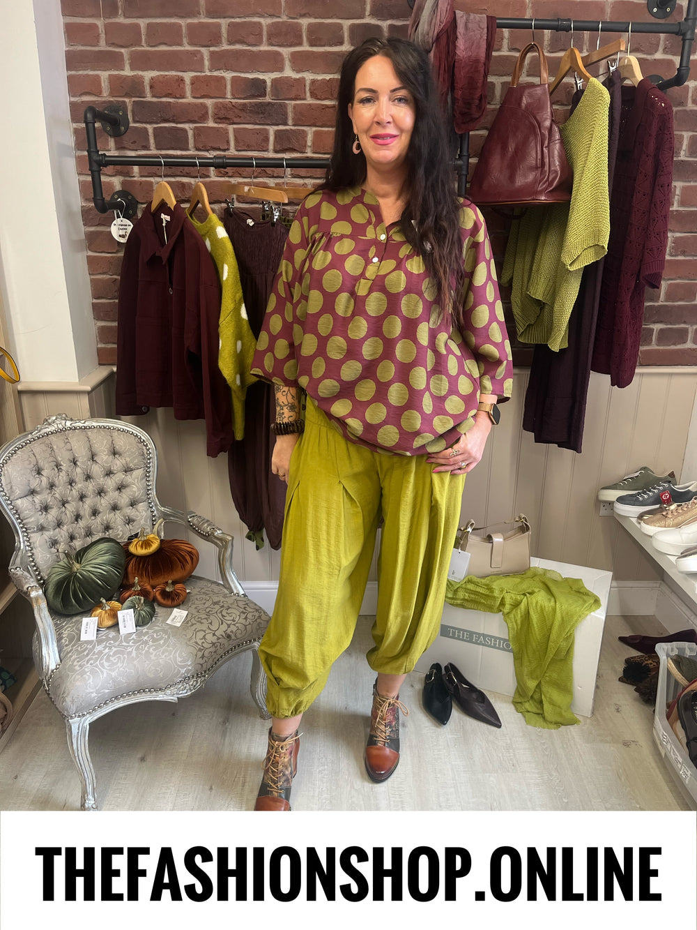 Lorena mulberry and olive spot tunic 14-20