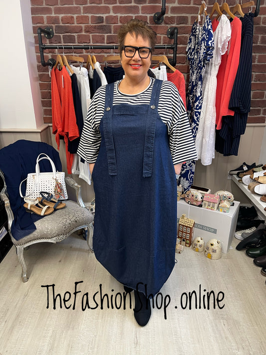 Samantha square neck denim pinafore dress 14-20