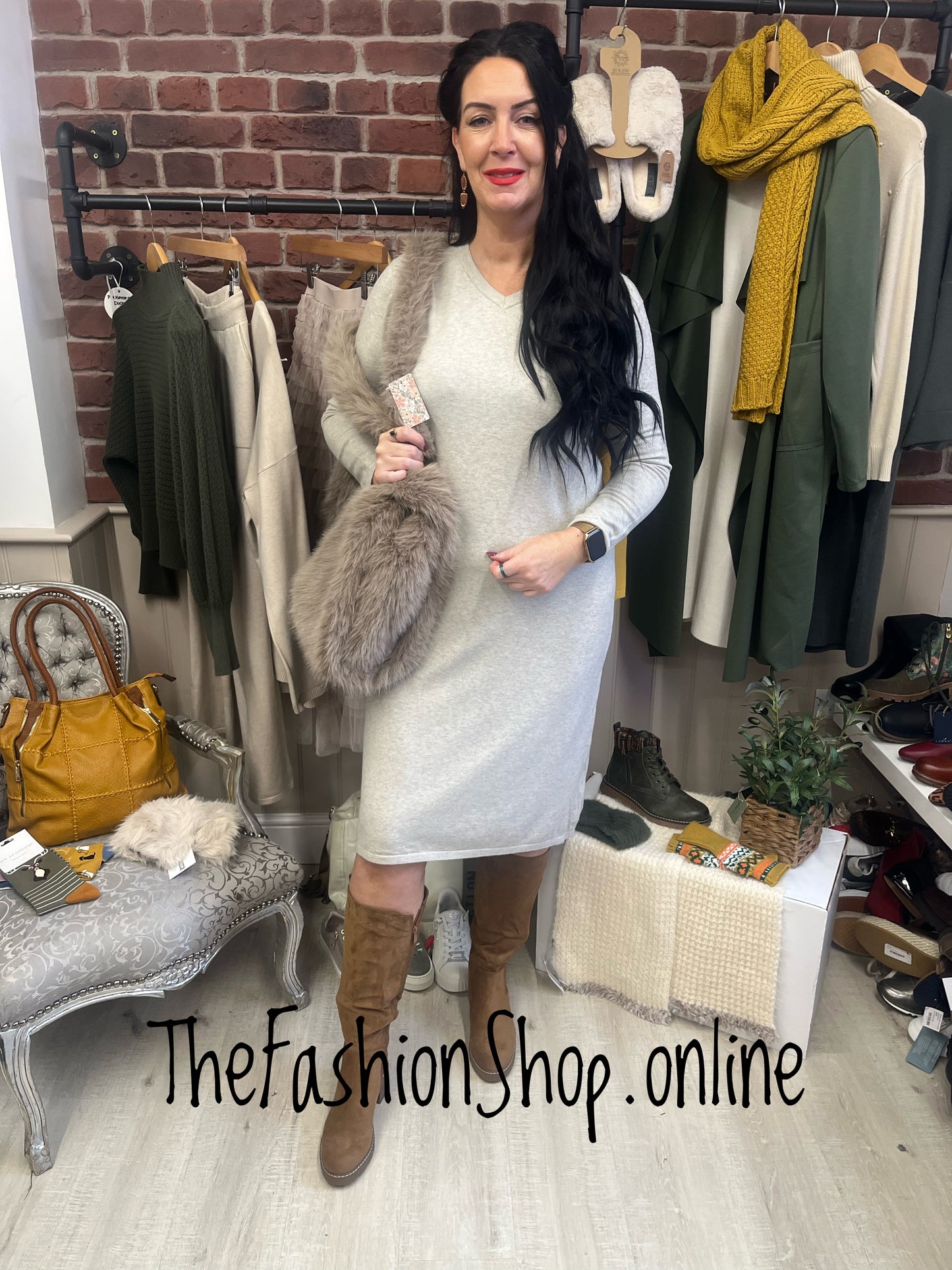 Mia beige cashmere mix jumper dress 12-16