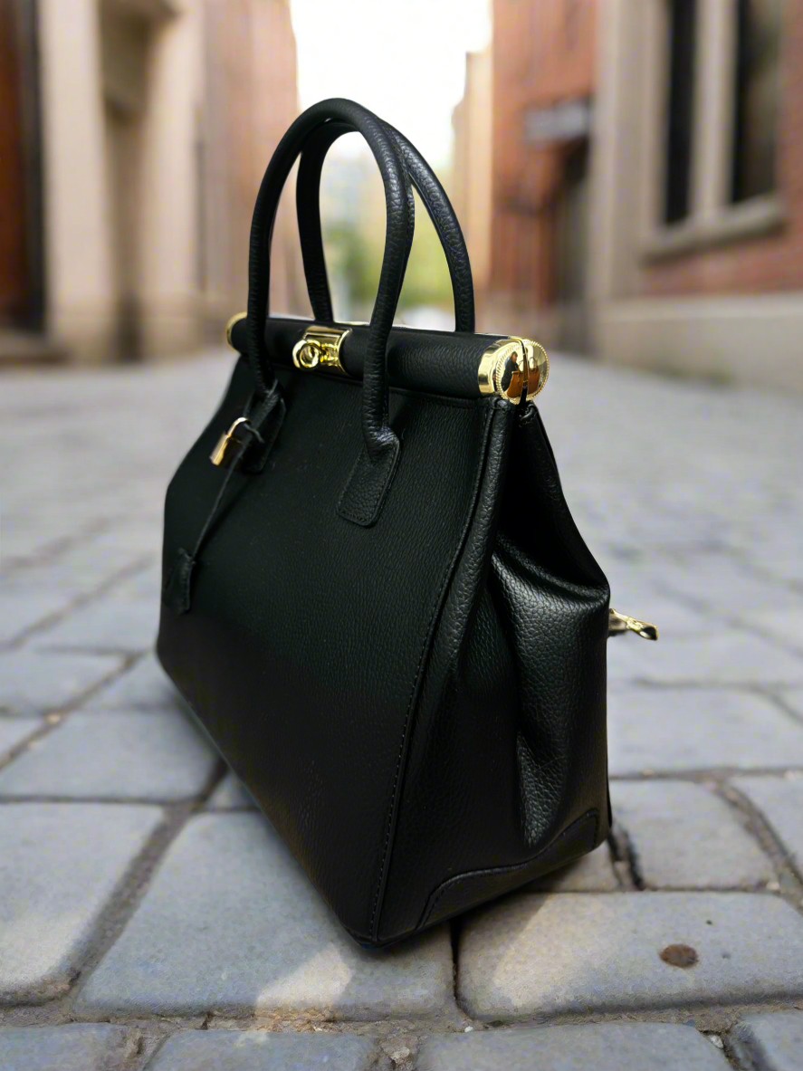 Sarah Tempest Italian  black leather padlock bag
