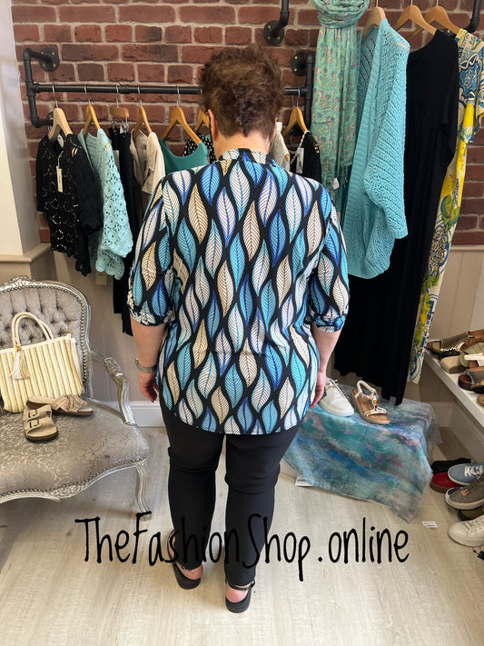 Jasmine blue leaf print blouse 14-22