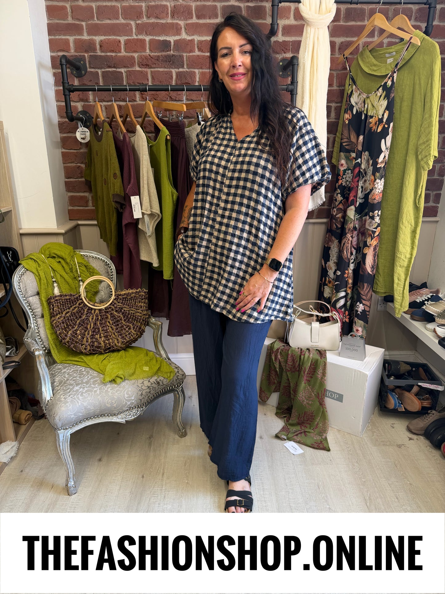 Astrid navy and mocha gingham tunic 8-16