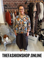 Evangeline brown sheer floral blouse 10-18