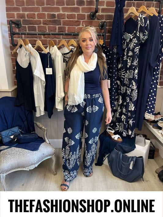 Harley navy damask print trousers 8-12