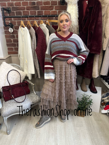 Sarah Tempest wine striped wool mix jumper 10-16