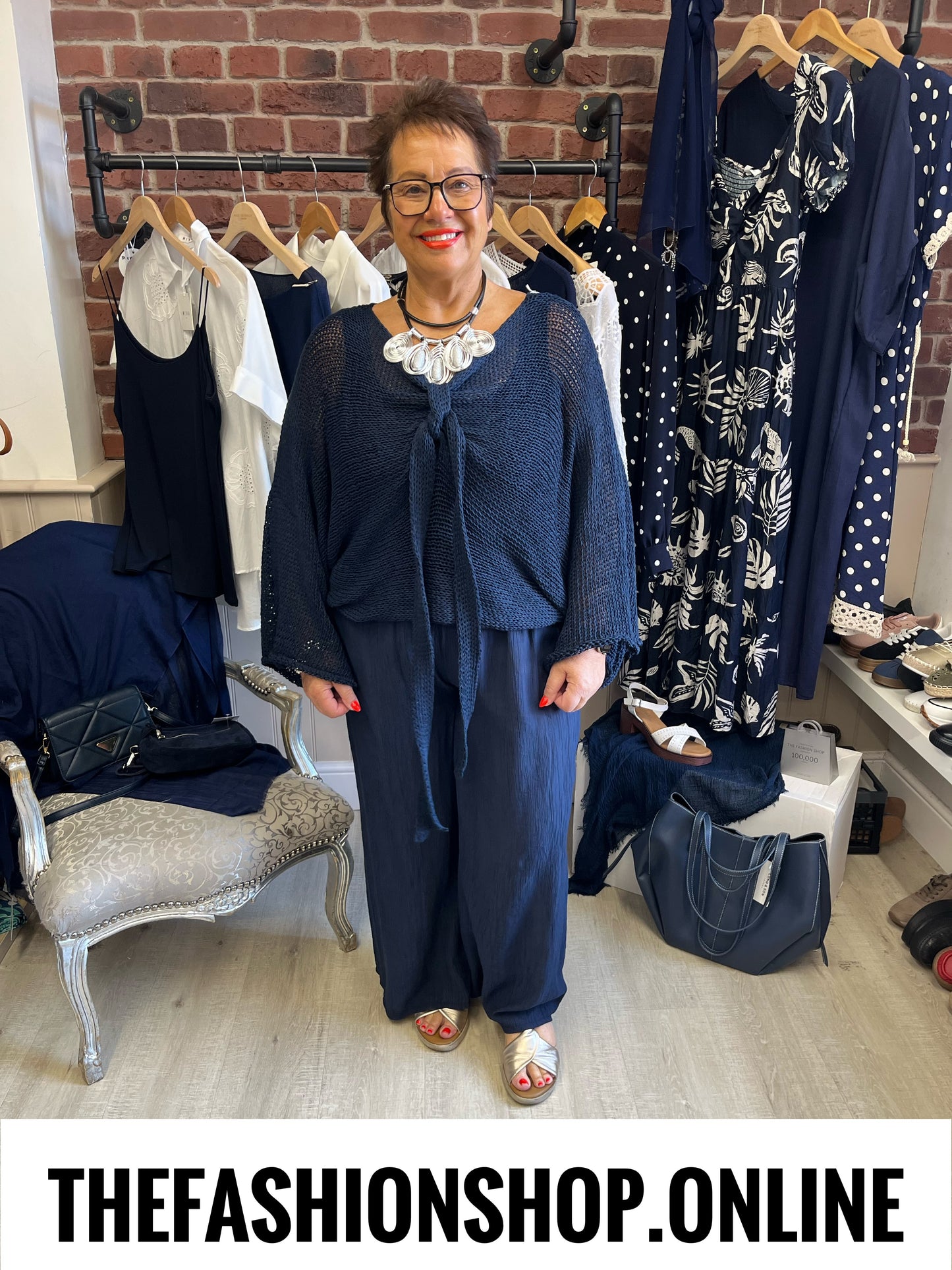 Pamela Navy Tie Front Knit 12-20