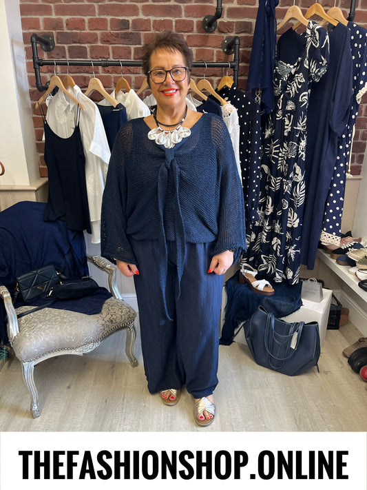 Pamela Navy Tie Front Knit 12-20