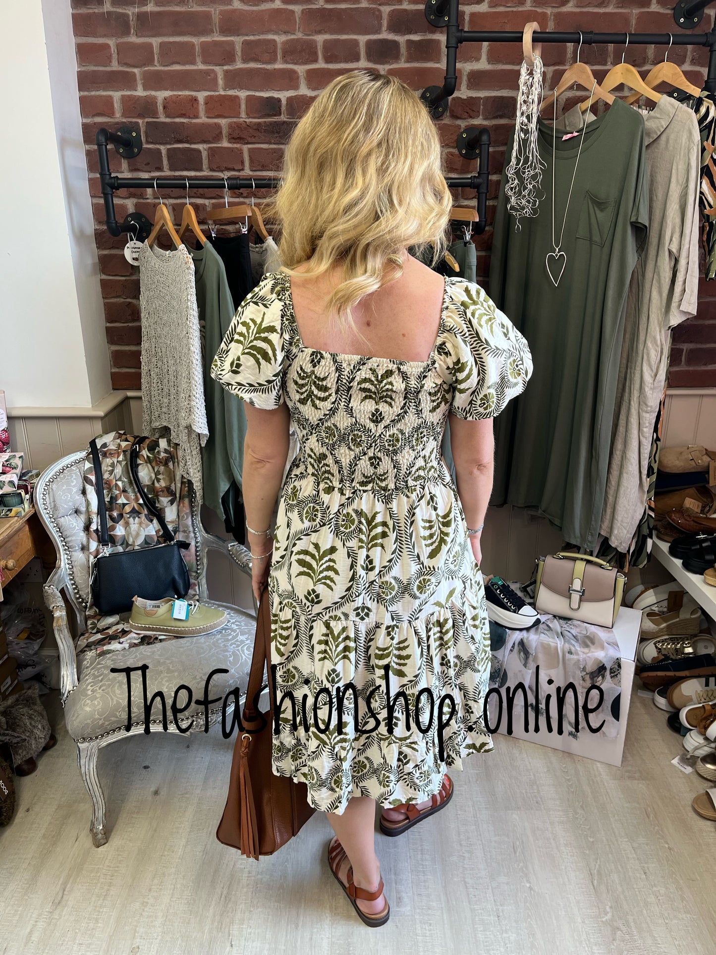 Darcy khaki and cream midi dress sizes 8, 10 and 12