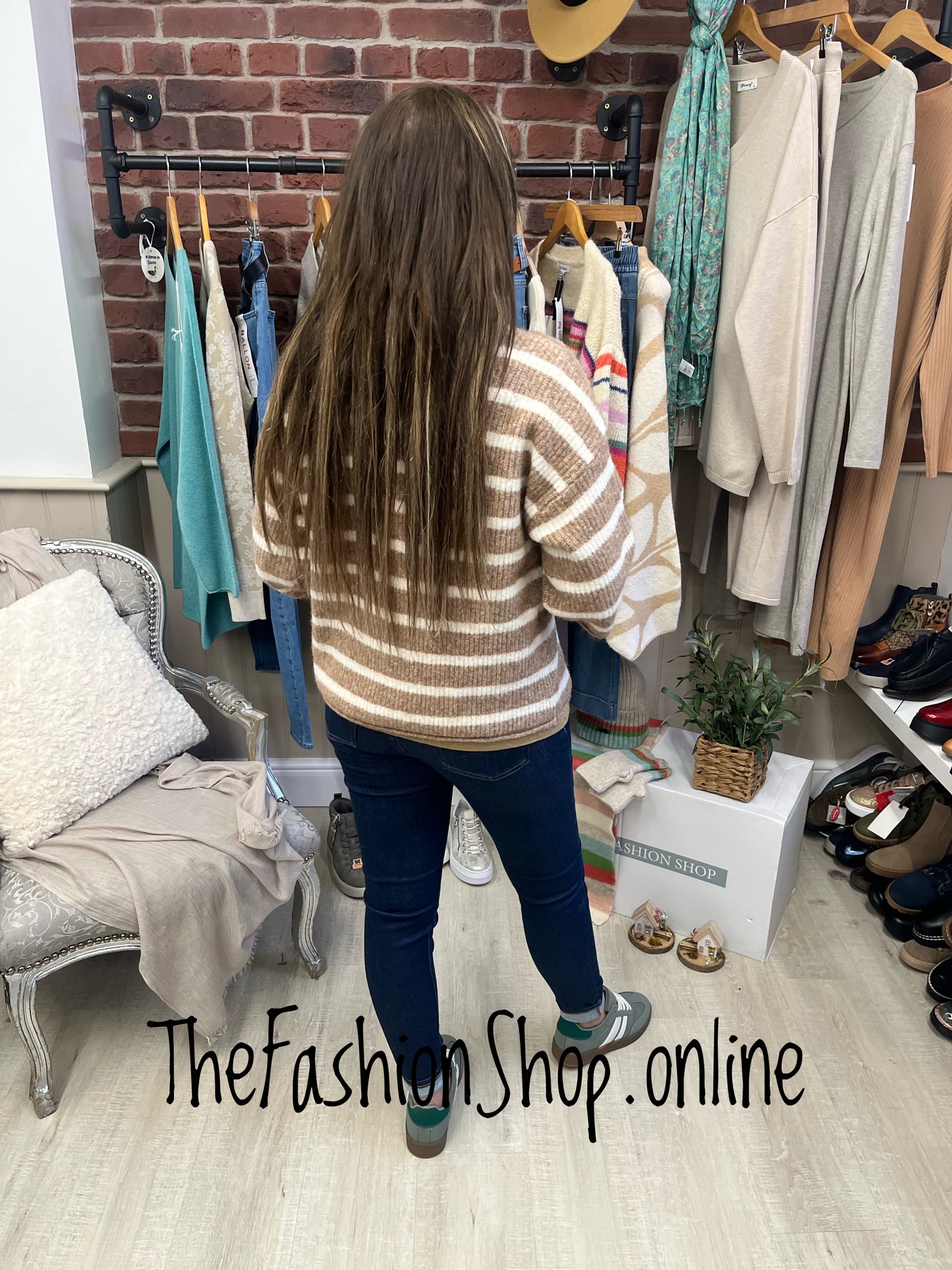 Nina camel striped wool mix cardigan sizes 8-12 and 14-16