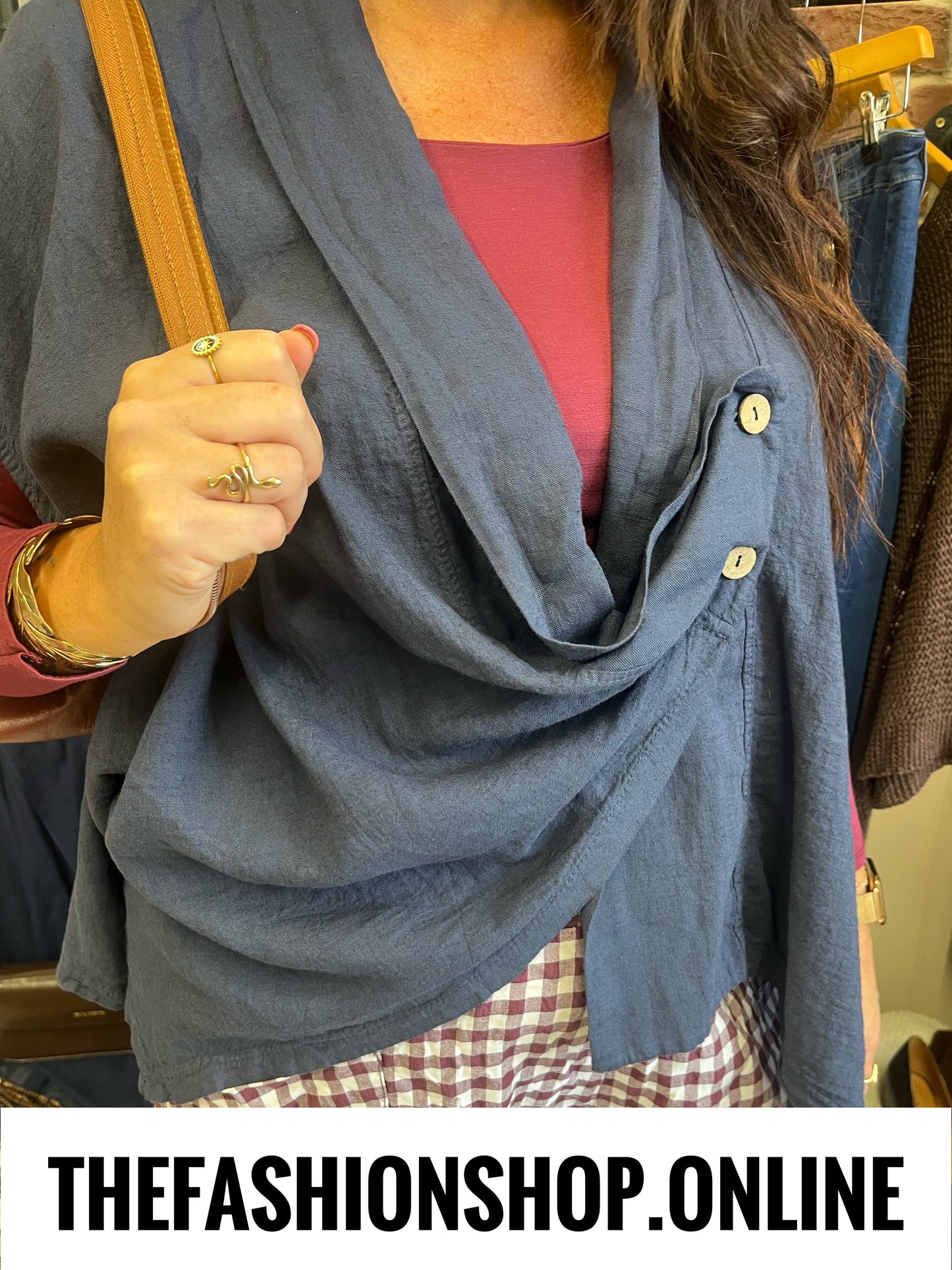 Marlene navy linen mix drape jacket 14-22