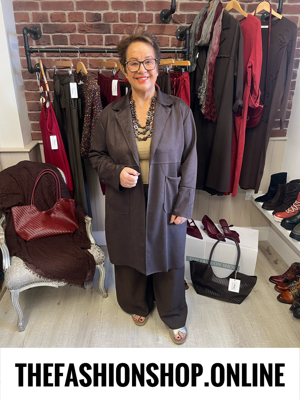 Penelope brown faux suede edge to edge jacket 12-20