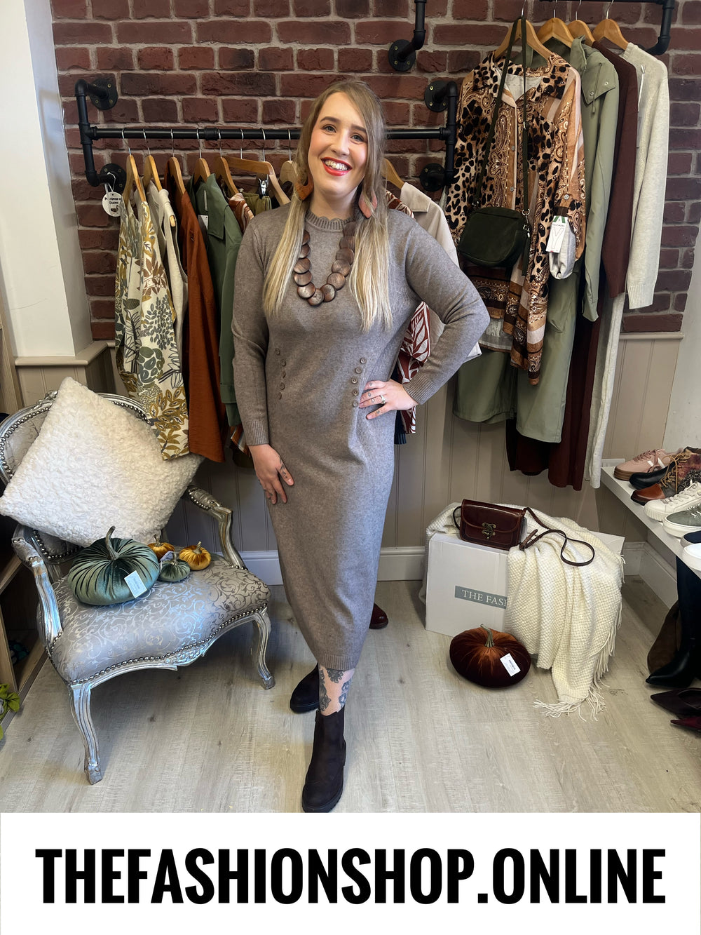 Olivia mocha cashmere mix jumper dress sizes 12-14 and 16-18